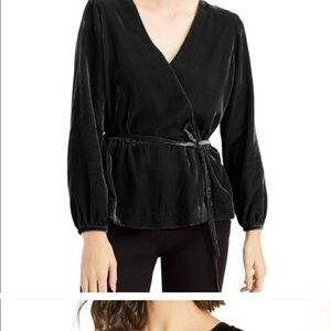 NWT J. Crew Faux Wrap Top V-Neck Drapey Velvet Blouse Black Long‎ Sleeve Size 10